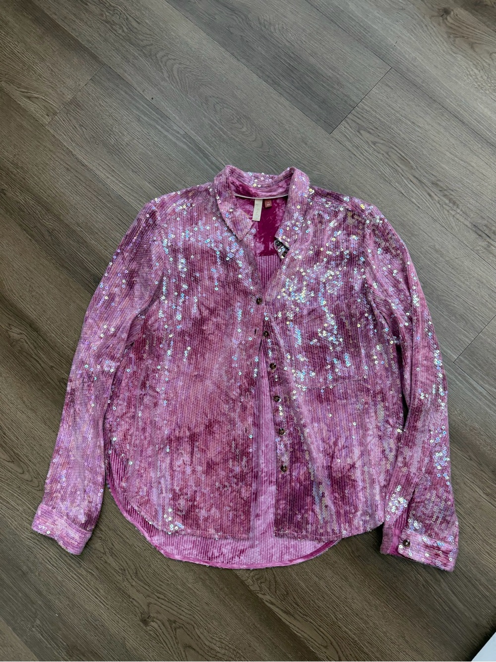 Anthropologie Pilcro Pink Sequin Button-Down Shirt Sz L